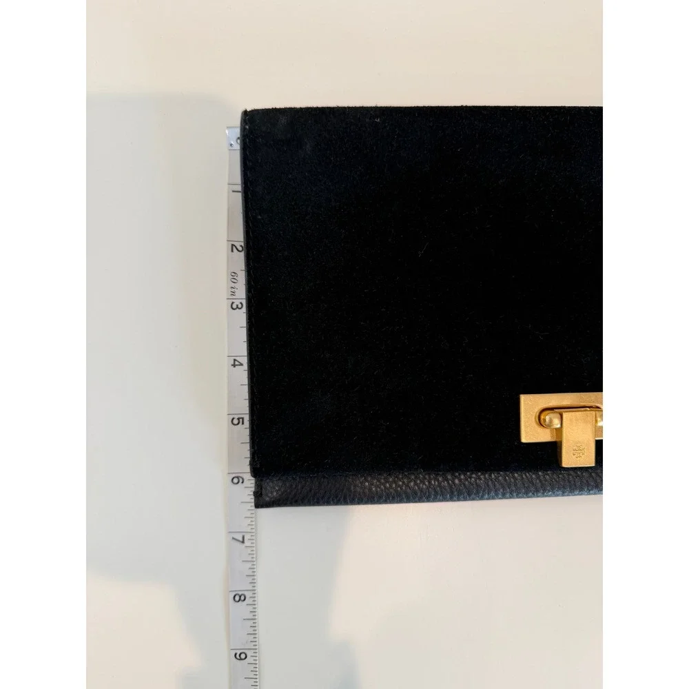 Tory Burch Carmen Suede Leather Clutch In Black, Gold Hardware - Picture 3 of 7